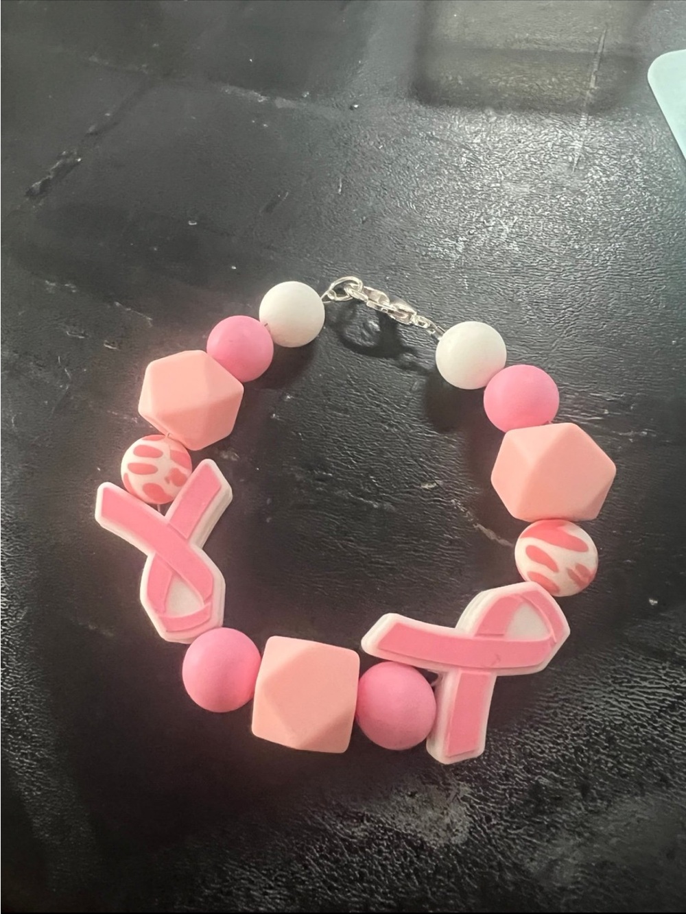 Pink Awareness Ribbon Beaded Bracelet B24